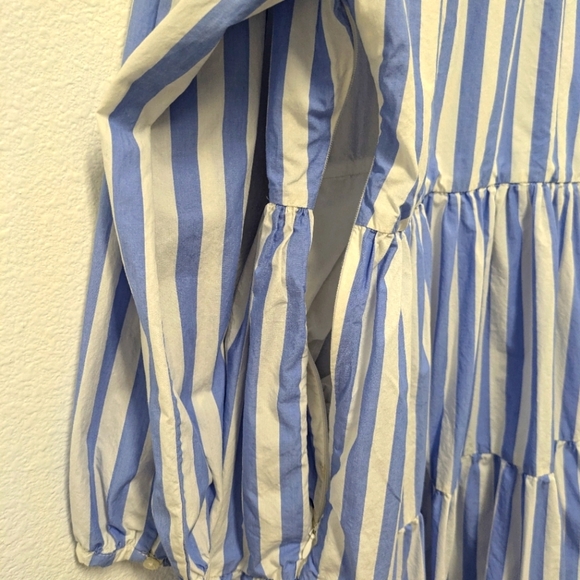 J. Crew Striped Blue/White Tiered Popover Cotton Dress sz M Preppy Minimalist - Picture 10 of 12